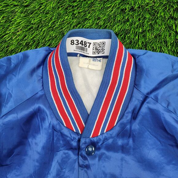 Vintage 80s New York Giants Varsity Bomber Jacket L/XL Chalk-Line Retro NFL Crop - Picture 9 of 15